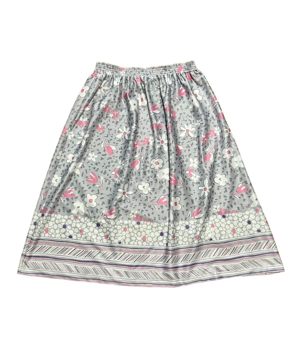 Vtg Vera Neumann Skirt Floral Animal Print Sz 12 Stretchy USA 70s Mod Gray Pink